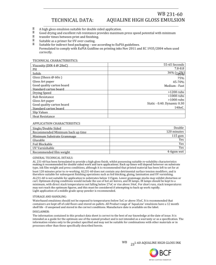 Chất phủ bóng, Phù hợp trong bao bì thực phẩm, AL231-60