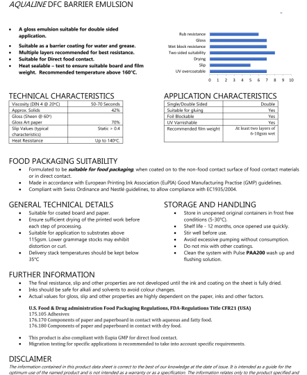 Chất phủ cản ẩm, Phù hợp trong bao bì thực phẩm, AL 433-60